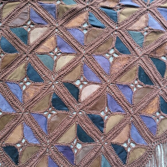 Lightweight Vintage Patchwork Crochet Leather Shawl - Picture 7 of 9